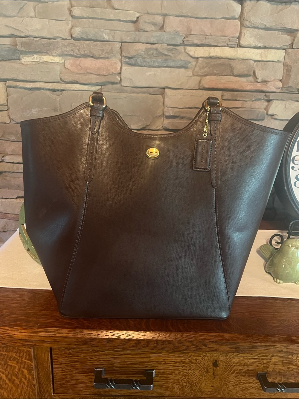 Coach Saffiano Leather Tote - Dark Brown